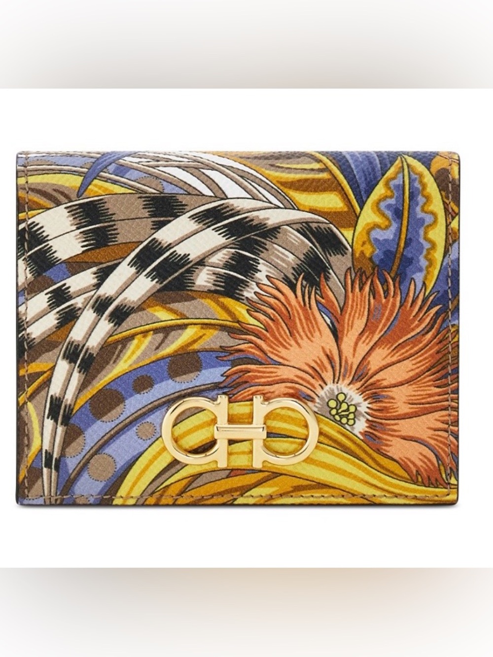 NWT FERRAGAMO Gancini Compact Foulard Leather Wallet